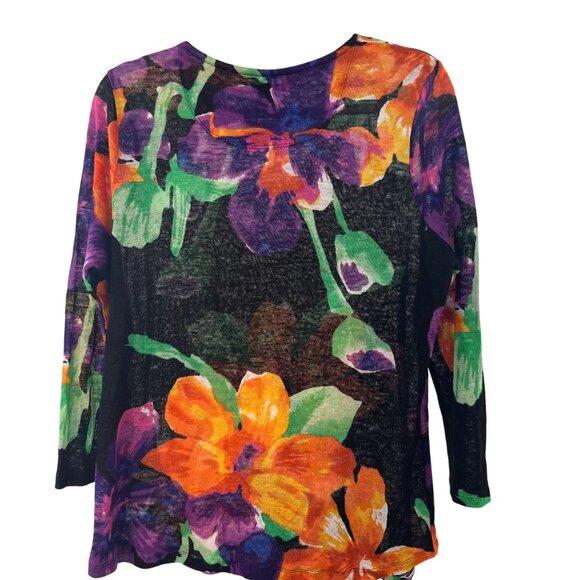 Ralph Lauren W's Top L Semi-sheer Vibrant Multicolor Floral 100% Linen - Picture 2 of 9